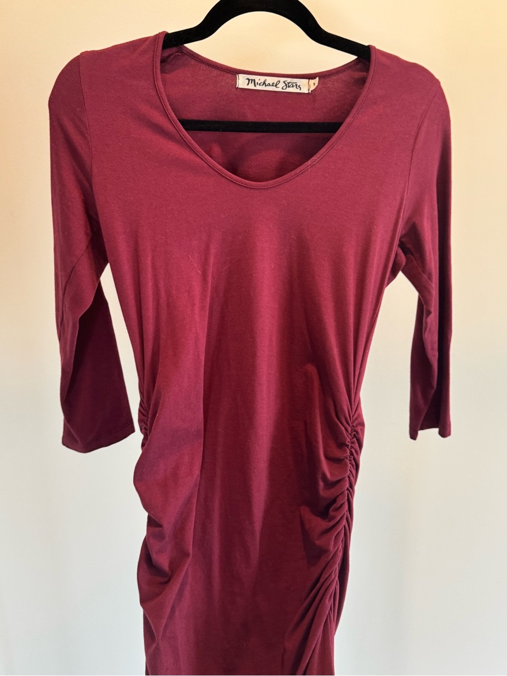 Michael Stars Burgundy Ruched V‑Neck Long Sleeve Nova Midi Dress - Picture 3 of 3